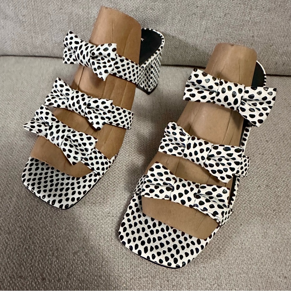 Katy Perry Tooliped Bow Sandal Polka Dot Snake Block Heel - Picture 6 of 9